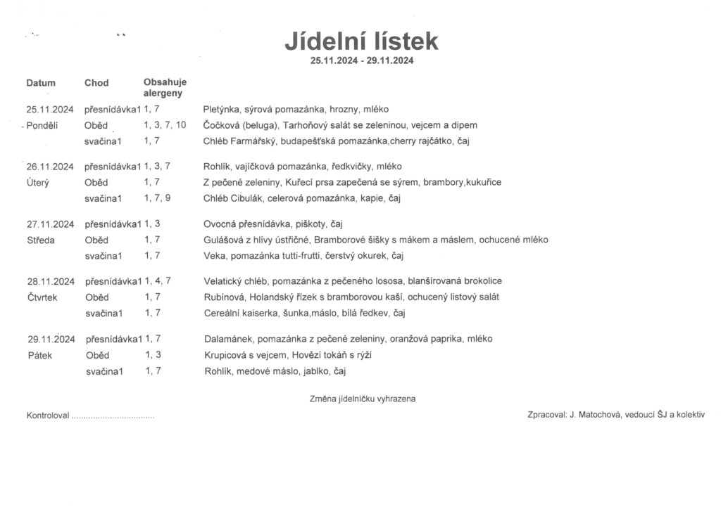 jídelníček
