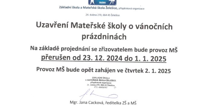 MŠ vánoční prázdniny