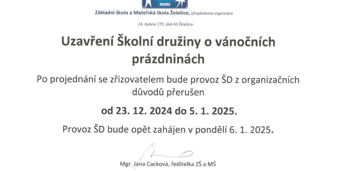 ŠD vánoční prázdniny