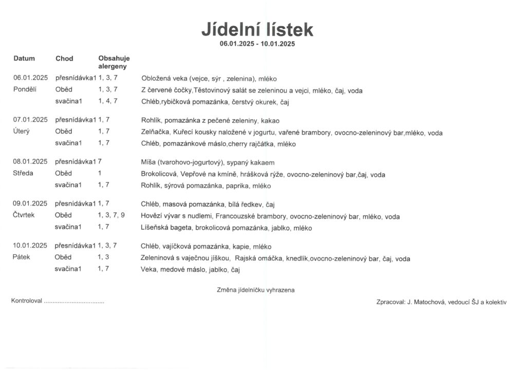 jídelníček