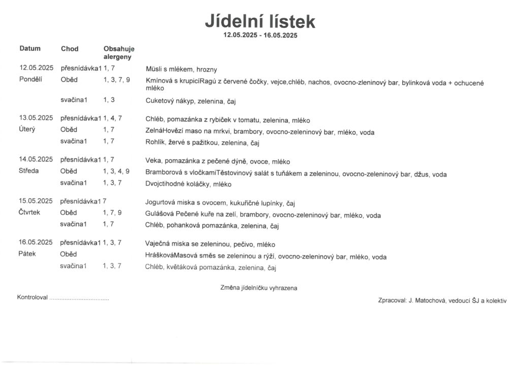 jídelníček