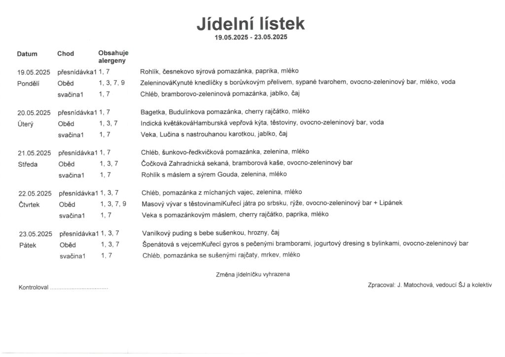 jídelníček