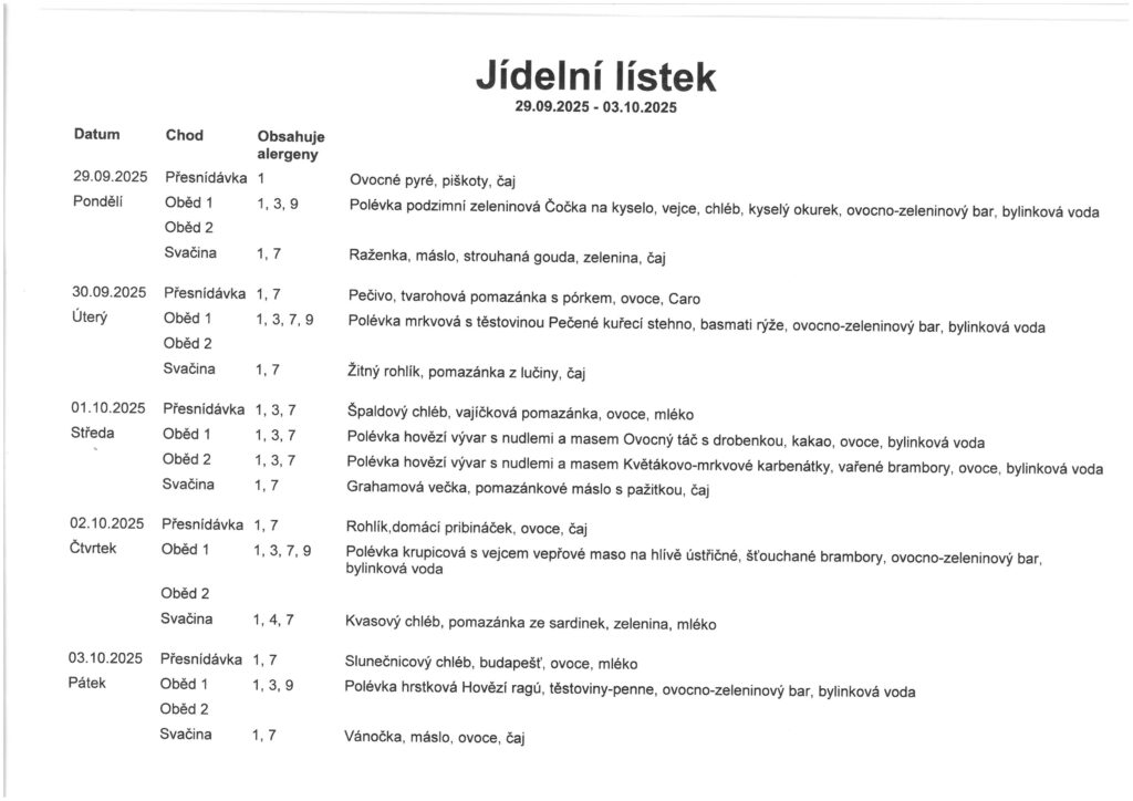 jídelníček