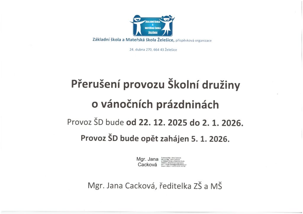 přerušení provozu ŠD