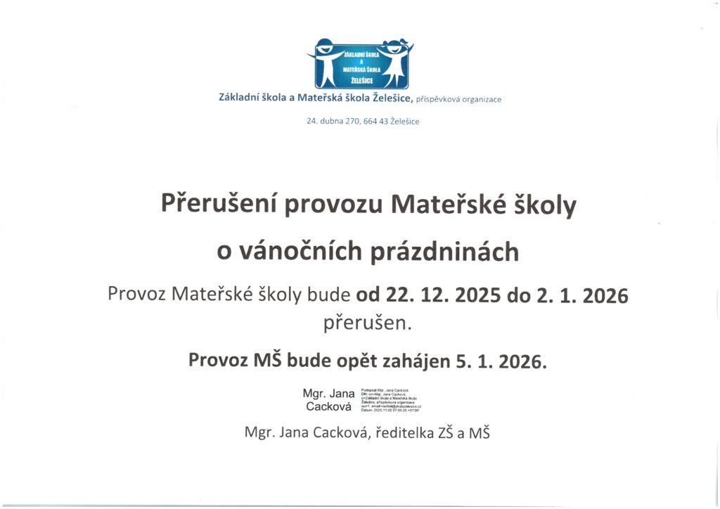 přerušení provozu MŠ