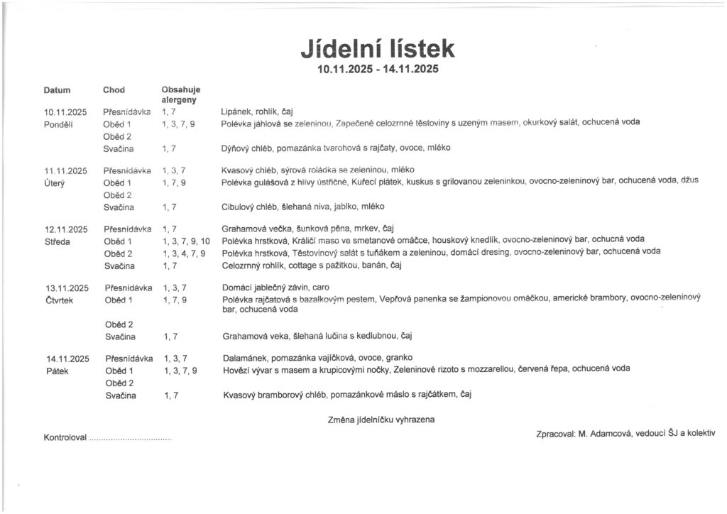 jídelníček