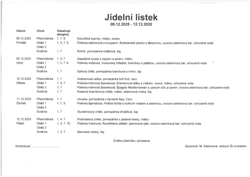 jídelníček
