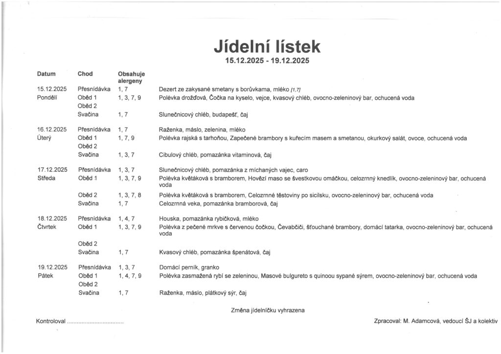 jídelníček