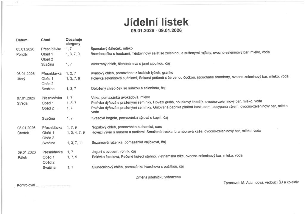 jídelníček