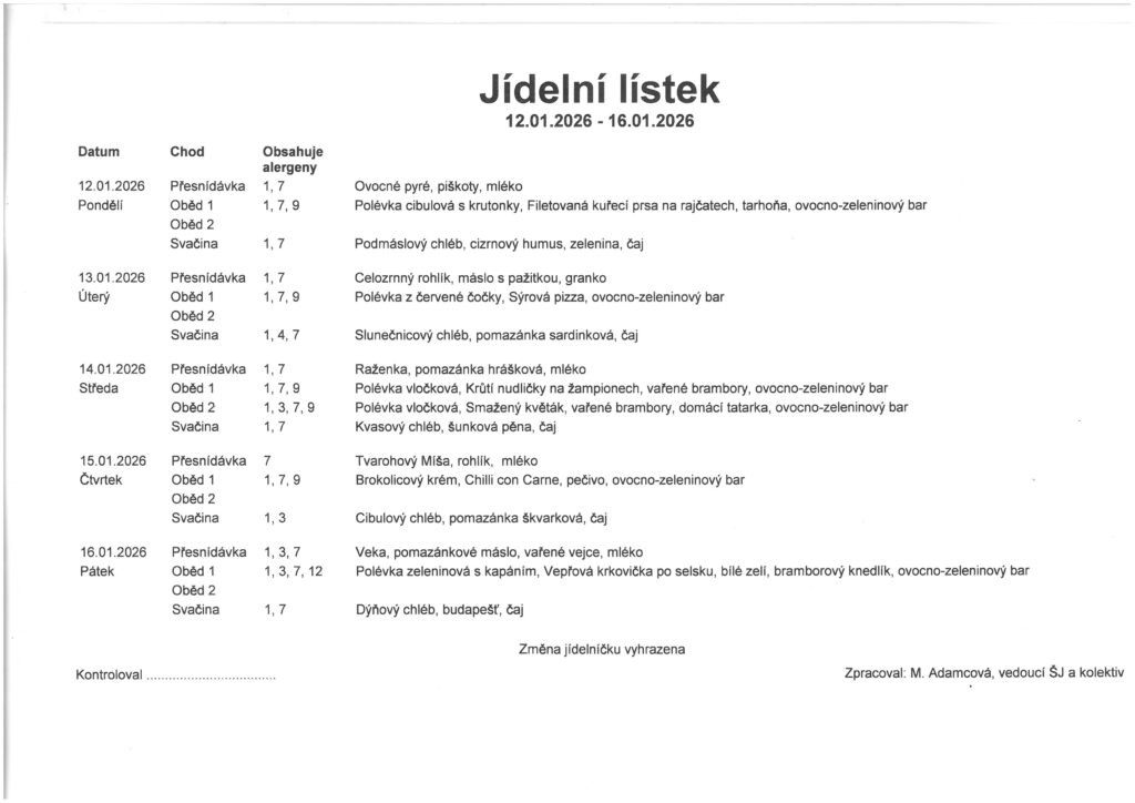 jídelníček
