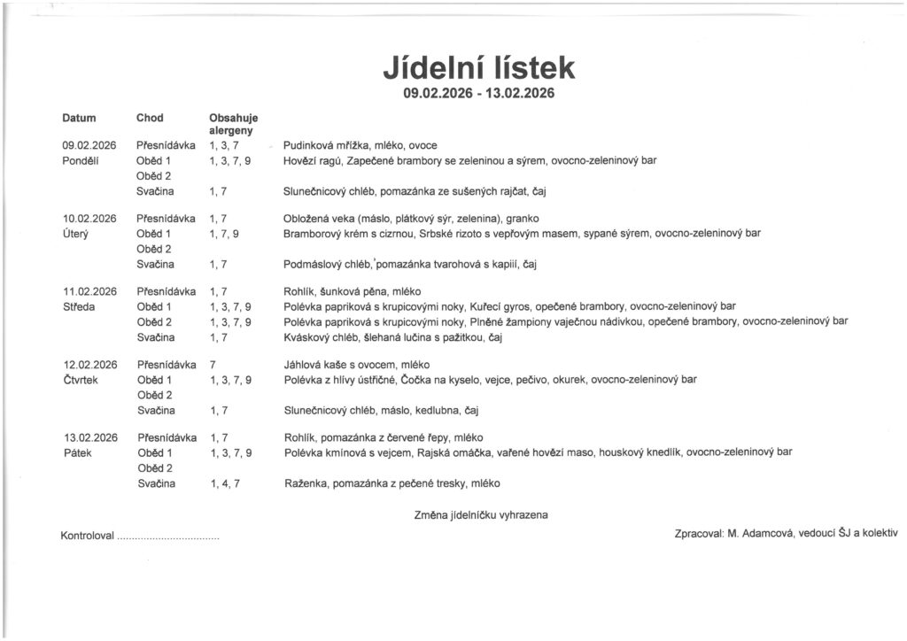 jídelníček