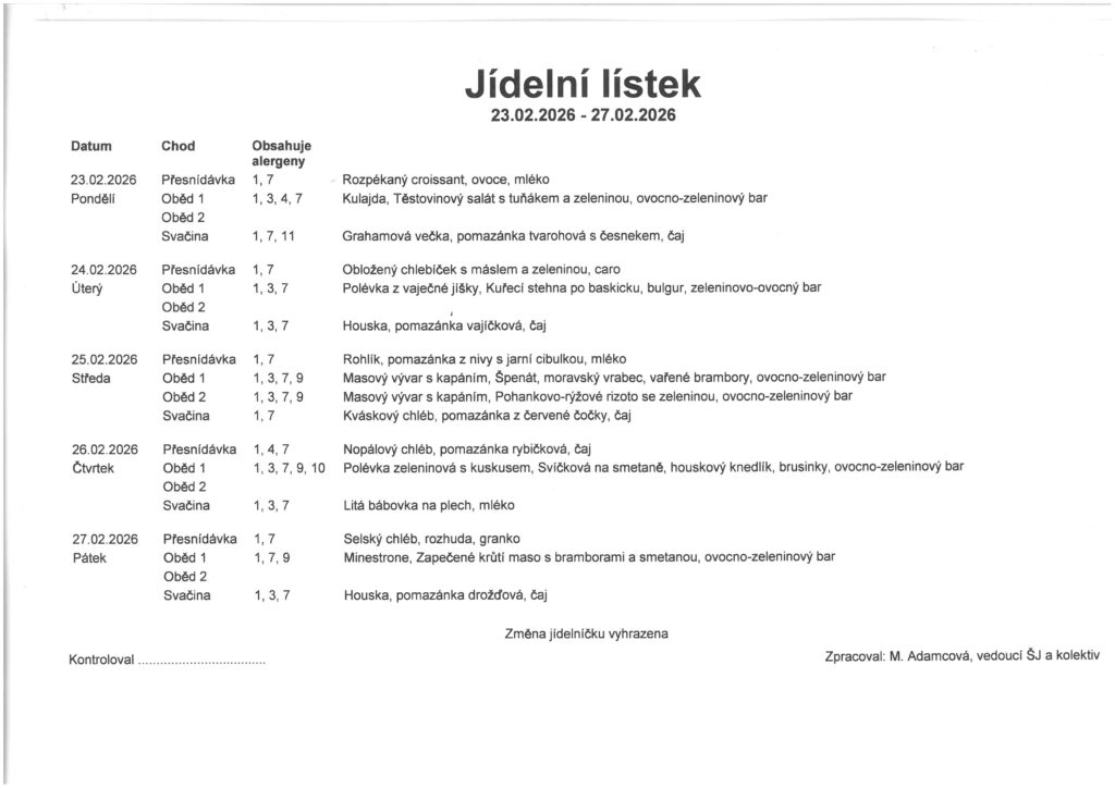 jídelníček