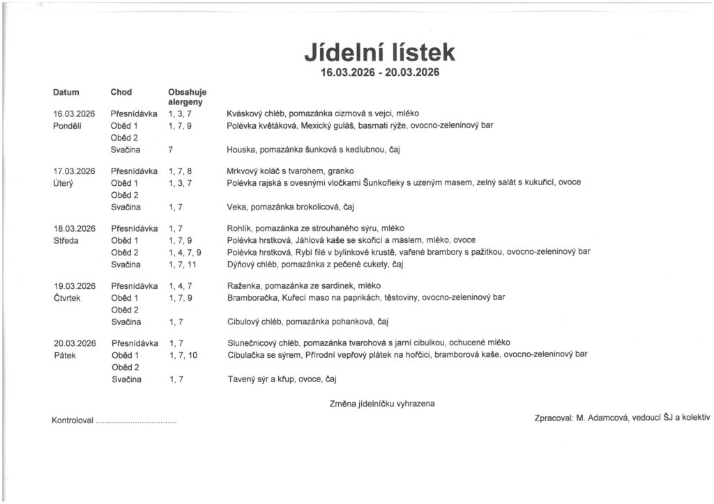 jídelníček