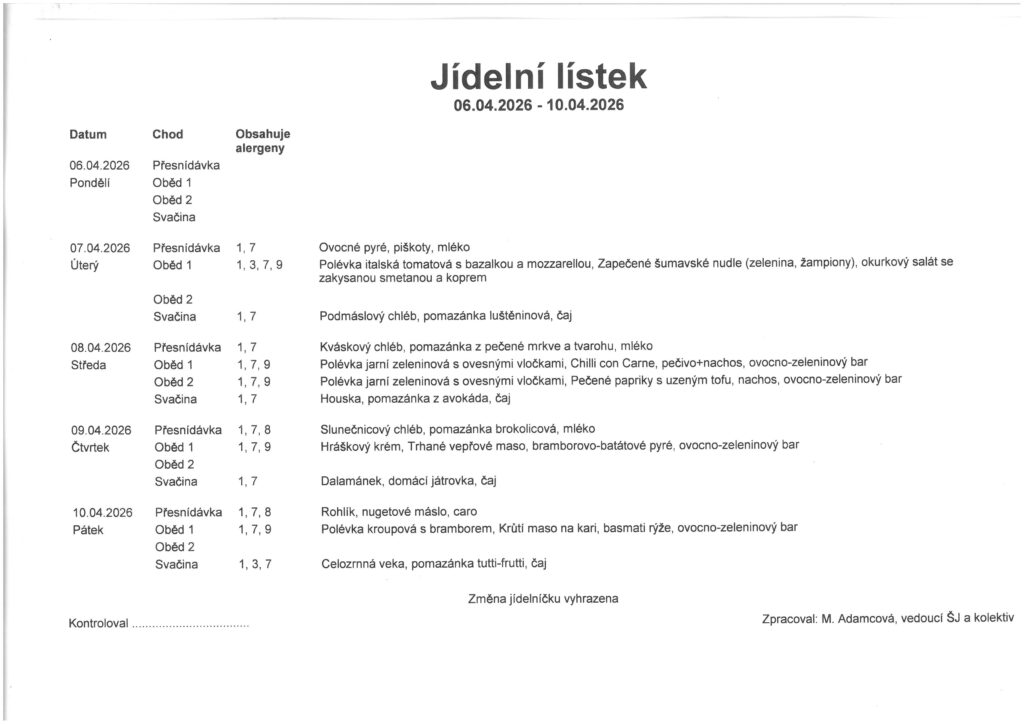 jídelníček
