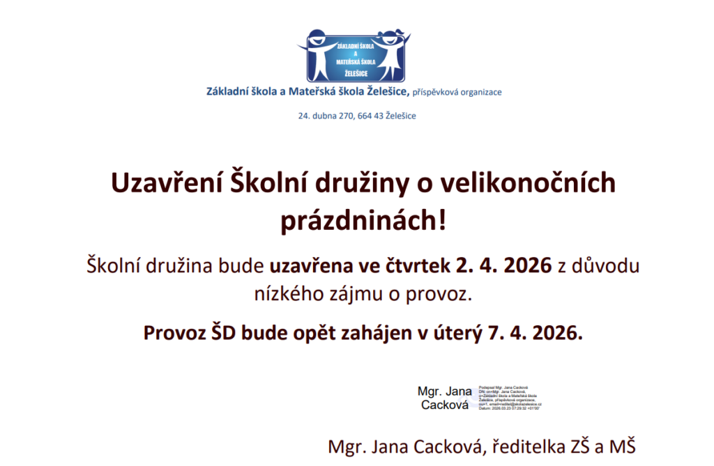 velikonoční prázdniny ŠD