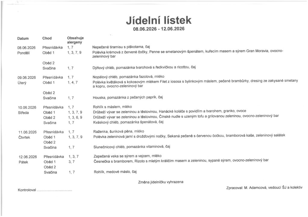jídelníček