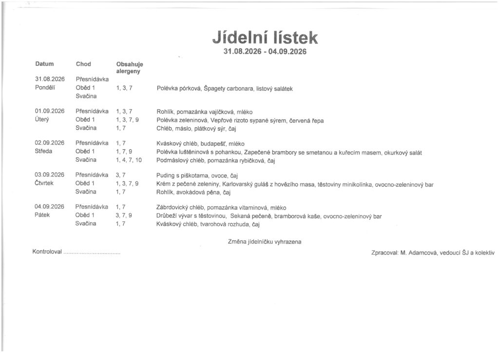 jídelníček
