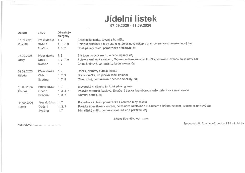 jídelníček