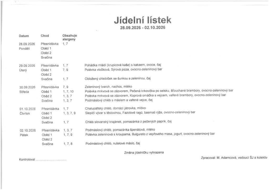 jídelníček