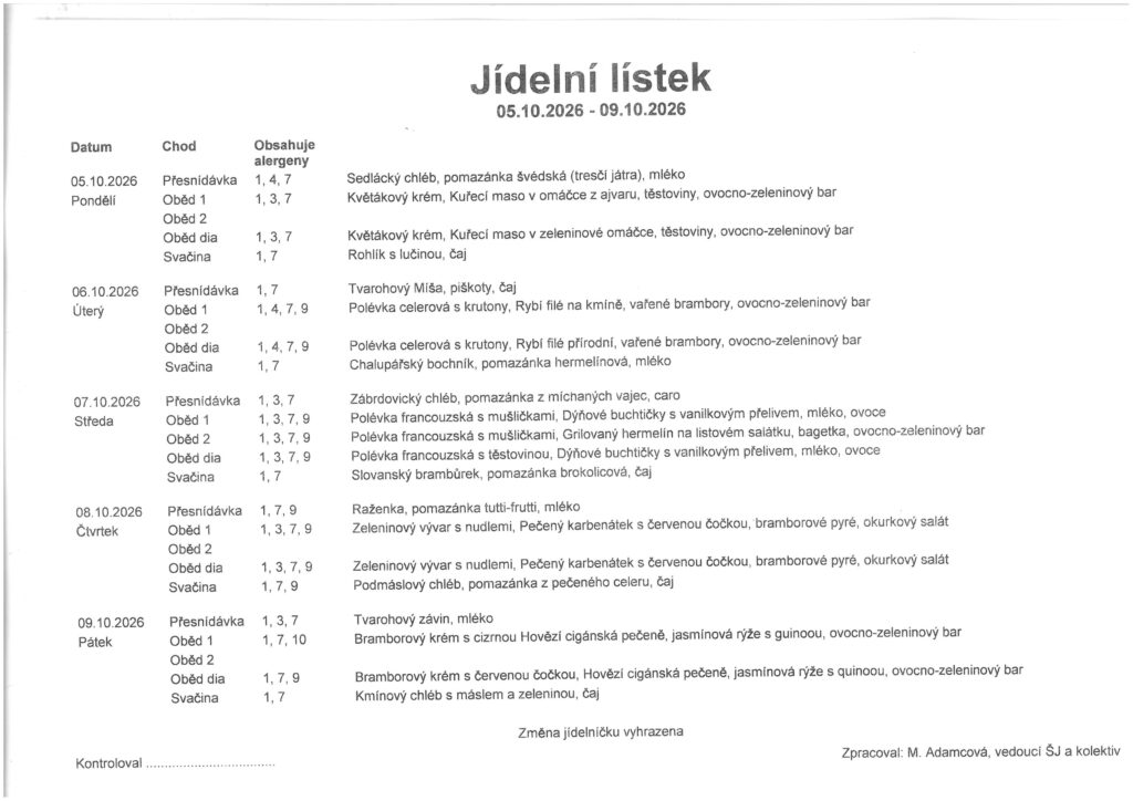 jídelníček