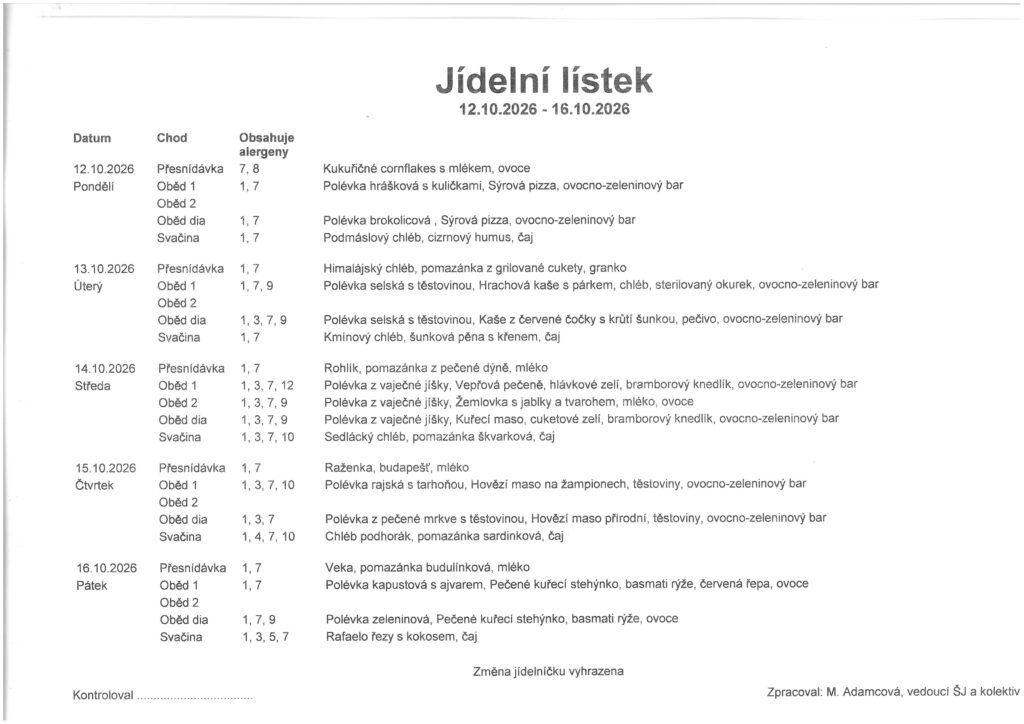jídelníček